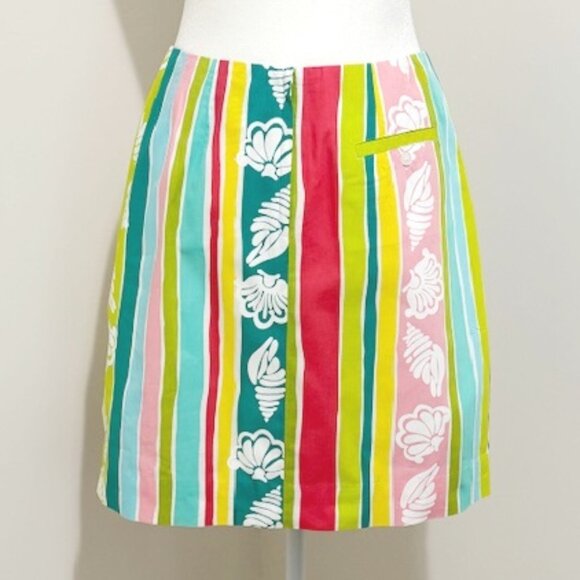 Vintage Lilly Pulitzer Mini Skirt Colorful Cotton Coastal Shell Stripe Print 4 - Picture 2 of 4
